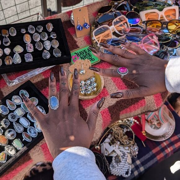 Purple Swirl Oval Sterling Silver Ring Retro Vintage Boho Natural Stone Size 7 - Picture 8 of 9